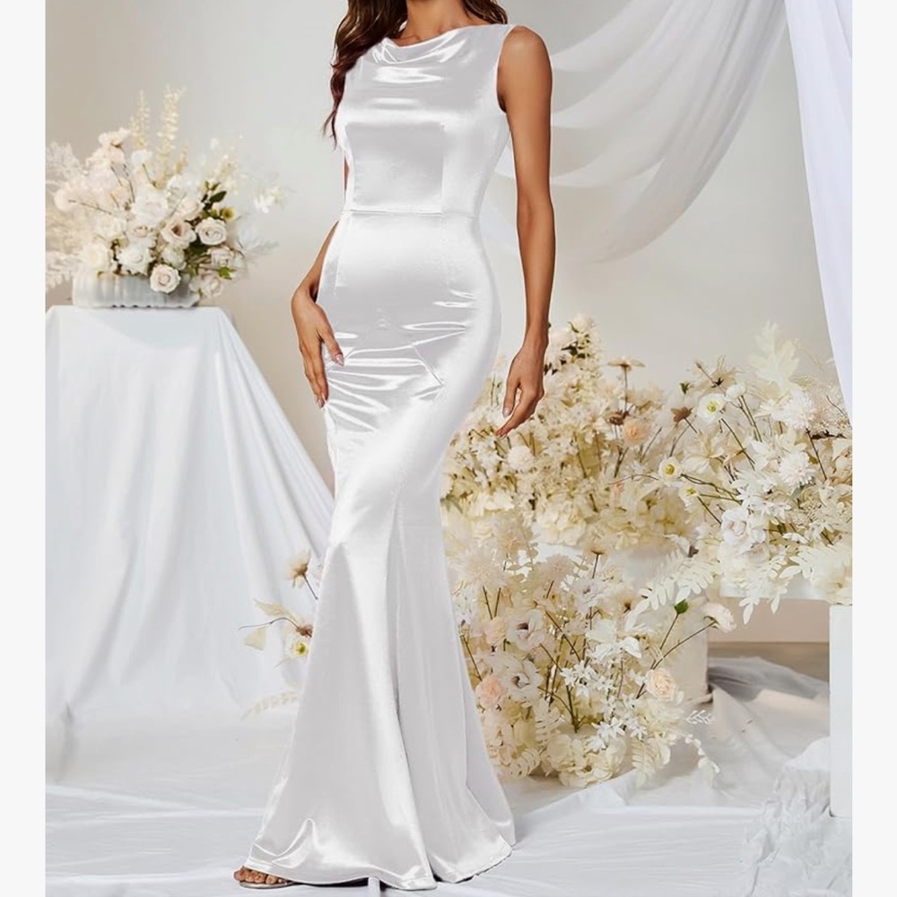 Elegant White Satin wedding Gown